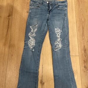 American Eagle Outfitters Blue Distressed Flare Jeans